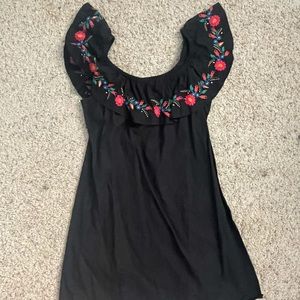 black floral strapless dress